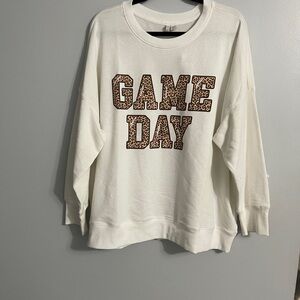 Cato Cream 'Game Day' Sweatshirt with Leopard Print